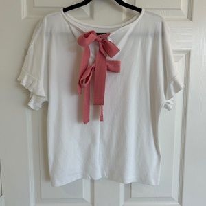 Rachel Parcell White Top with Pink Bow Back Closure
